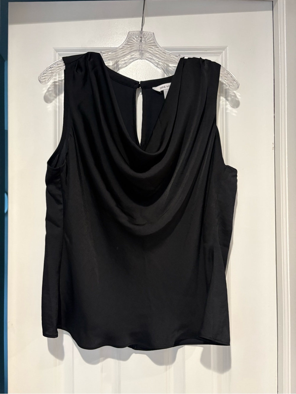 NWT Nine West Black Draped Cowl Neck Sleeveless Top Size Large